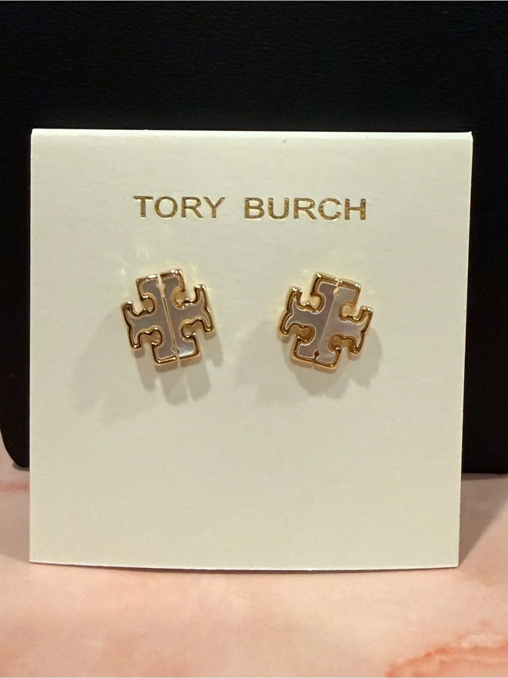 Tory Burch | Gold Plated Mother of Pearl Logo Stud Earrings | Small
